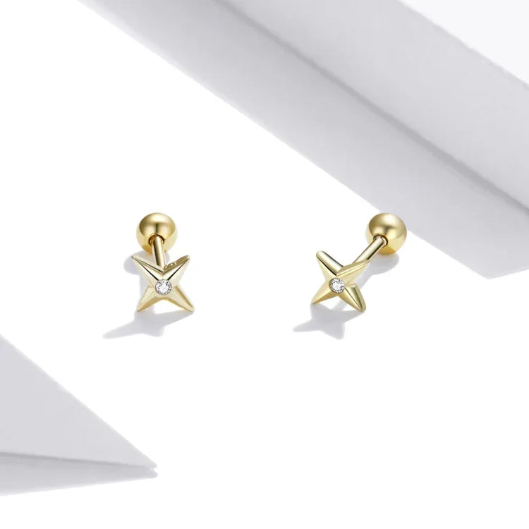 Bông tai nữ bạc S925 Sterling hình sao vàng, Sao vàng