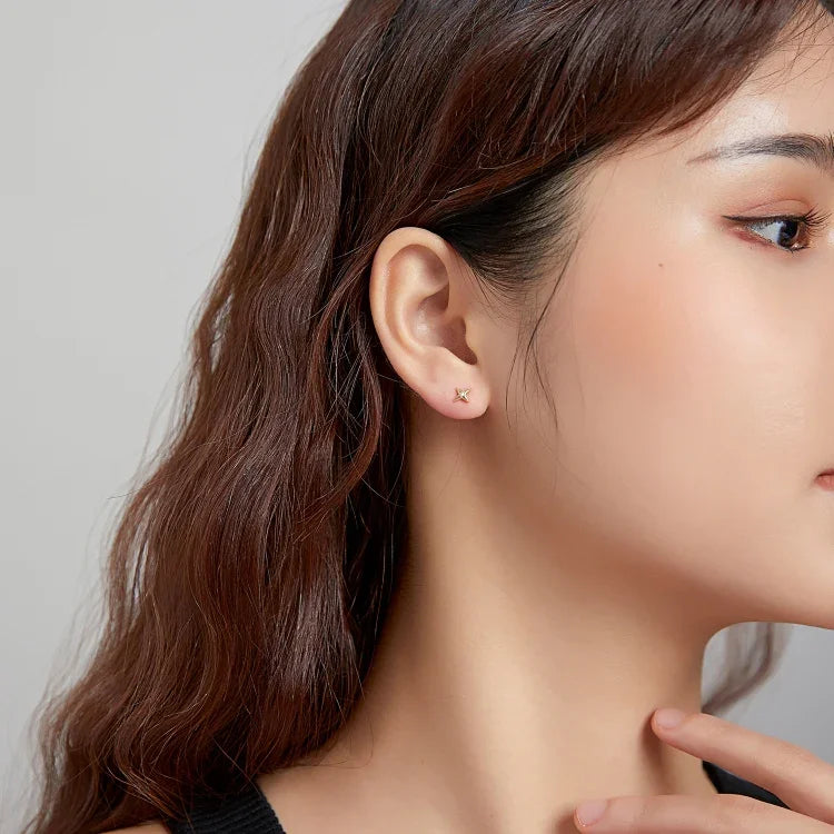 Bông tai nữ bạc S925 Sterling hình sao vàng, Sao vàng