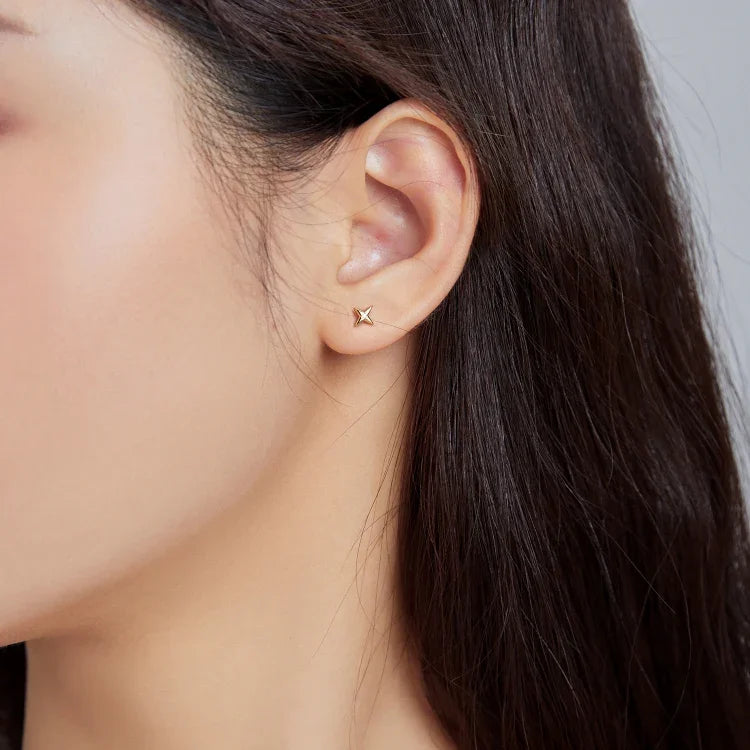 Bông tai nữ bạc S925 Sterling hình sao vàng, Sao vàng