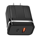 RSY USB + USB-C / Type-C Dual Ports Fast Charging Travel Charger,, US Plug, EU Plug