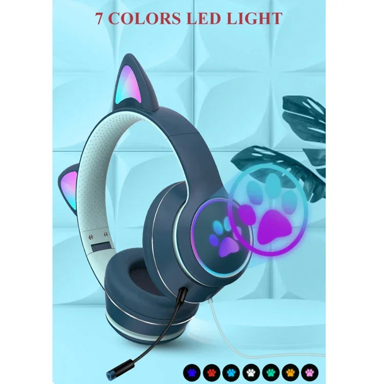 Tai nghe LED gập thiết kế tai mèo AKZ-022 cổng USB + 3.5mm có mic