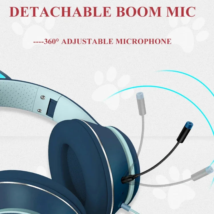 Tai nghe LED gập thiết kế tai mèo AKZ-022 cổng USB + 3.5mm có mic
