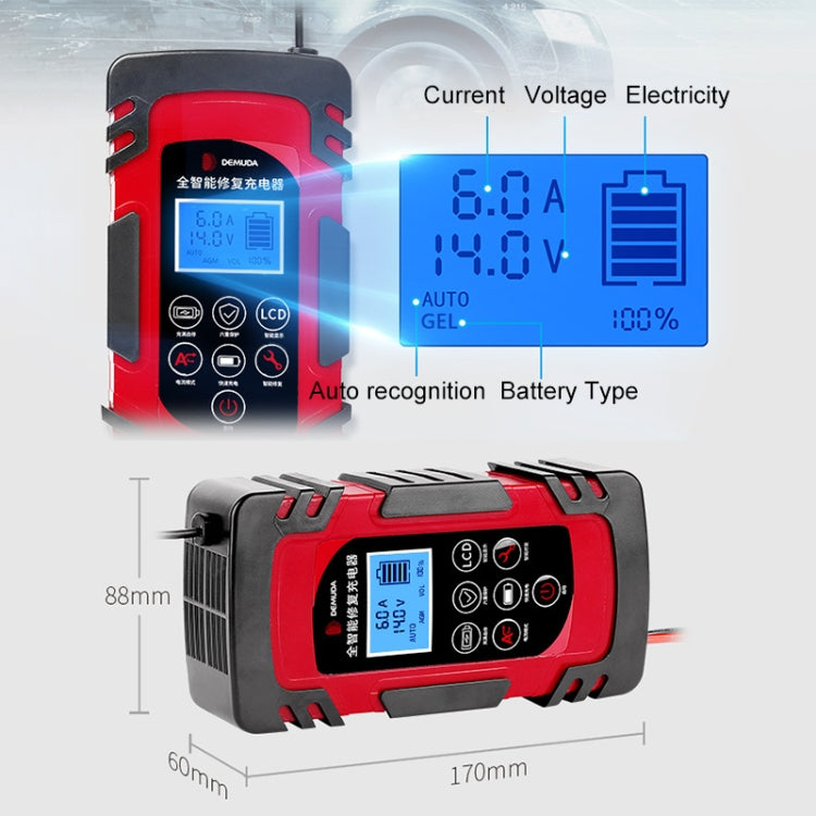 DEMUDA DC-80 Car Battery Charger 12V/24V Intelligent Pulse Repair Type Lead-acid Battery, AU Plug, US Plug, EU Plug, JP Plug, UK Plug
