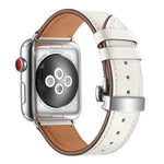 Dây đồng hồ thay thế da thật + khóa bướm bạc cho Apple Watch Series 6 & SE & 5 & 4 44mm / 3 & 2 & 1 42mm, khóa bạc cho Apple Watch Series 7 45mm / 6 & SE & 5 & 4 44mm / 3 & 2 & 1 42mm