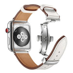 Dây đồng hồ thay thế da thật + khóa bướm bạc cho Apple Watch Series 6 & SE & 5 & 4 44mm / 3 & 2 & 1 42mm, khóa bạc cho Apple Watch Series 7 45mm / 6 & SE & 5 & 4 44mm / 3 & 2 & 1 42mm