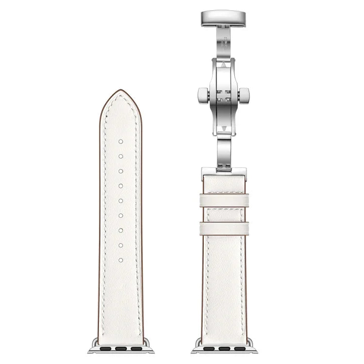 Dây đồng hồ thay thế da thật + khóa bướm bạc cho Apple Watch Series 6 & SE & 5 & 4 44mm / 3 & 2 & 1 42mm, khóa bạc cho Apple Watch Series 7 45mm / 6 & SE & 5 & 4 44mm / 3 & 2 & 1 42mm