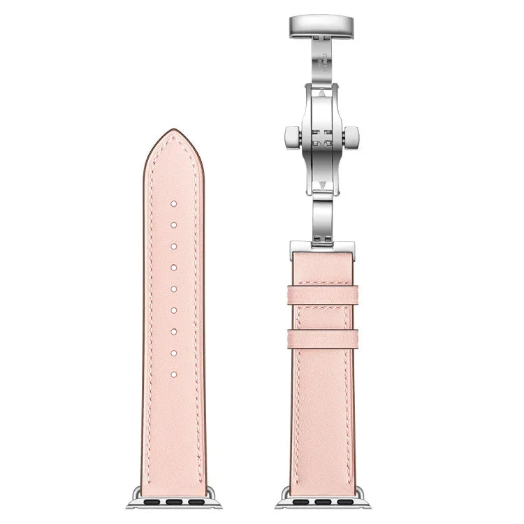 Dây đồng hồ thay thế da thật + khóa bướm bạc cho Apple Watch Series 6 & SE & 5 & 4 40mm / 3 & 2 & 1 38mm, khóa bạc cho Apple Watch Series 7 41mm / 6 & SE & 5 & 4 40mm / 3 & 2 & 1 38mm
