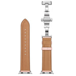 Dây đồng hồ thay thế da thật + khóa bướm bạc cho Apple Watch Series 6 & SE & 5 & 4 40mm / 3 & 2 & 1 38mm, khóa bạc cho Apple Watch Series 7 41mm / 6 & SE & 5 & 4 40mm / 3 & 2 & 1 38mm