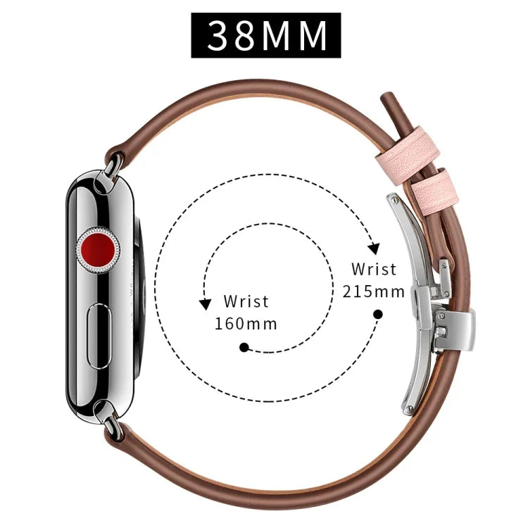 Dây đồng hồ thay thế da thật + khóa bướm bạc cho Apple Watch Series 6 & SE & 5 & 4 40mm / 3 & 2 & 1 38mm, khóa bạc cho Apple Watch Series 7 41mm / 6 & SE & 5 & 4 40mm / 3 & 2 & 1 38mm