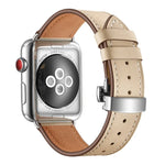 Dây đồng hồ thay thế da thật + khóa bướm bạc cho Apple Watch Series 6 & SE & 5 & 4 40mm / 3 & 2 & 1 38mm, khóa bạc cho Apple Watch Series 7 41mm / 6 & SE & 5 & 4 40mm / 3 & 2 & 1 38mm
