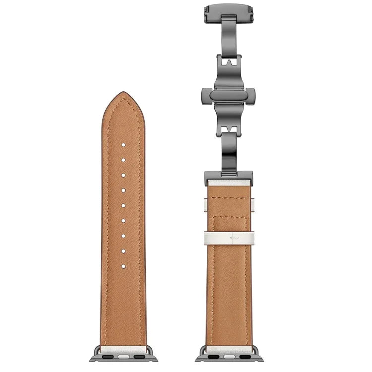 Dây đồng hồ thay thế da thật + khóa đen bướm cho Apple Watch Series 6 & SE & 5 & 4 44mm / 3 & 2 & 1 42mm, khóa đen cho Apple Watch Series 7 45mm / 6 & SE & 5 & 4 44mm / 3 & 2 & 1 42mm