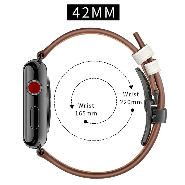 Dây đồng hồ thay thế da thật + khóa đen bướm cho Apple Watch Series 6 & SE & 5 & 4 44mm / 3 & 2 & 1 42mm, khóa đen cho Apple Watch Series 7 45mm / 6 & SE & 5 & 4 44mm / 3 & 2 & 1 42mm