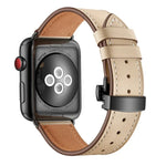 Dây đồng hồ thay thế da thật + khóa đen bướm cho Apple Watch Series 6 & SE & 5 & 4 44mm / 3 & 2 & 1 42mm, khóa đen cho Apple Watch Series 7 45mm / 6 & SE & 5 & 4 44mm / 3 & 2 & 1 42mm