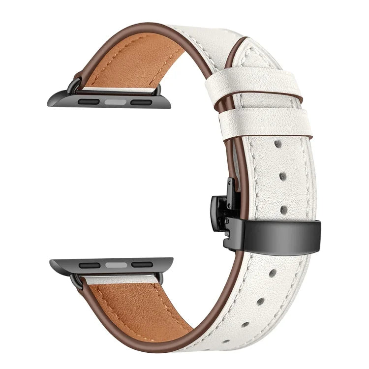 Dây đồng hồ thay thế khóa bướm màu đen bằng da thật cho Apple Watch Series 6 & SE & 5 & 4 40mm / 3 & 2 & 1 38mm, Khóa đen cho Apple Watch Series 8&7 41mm / SE 2&6&SE&5&4 40mm / 3&2&1 38mm