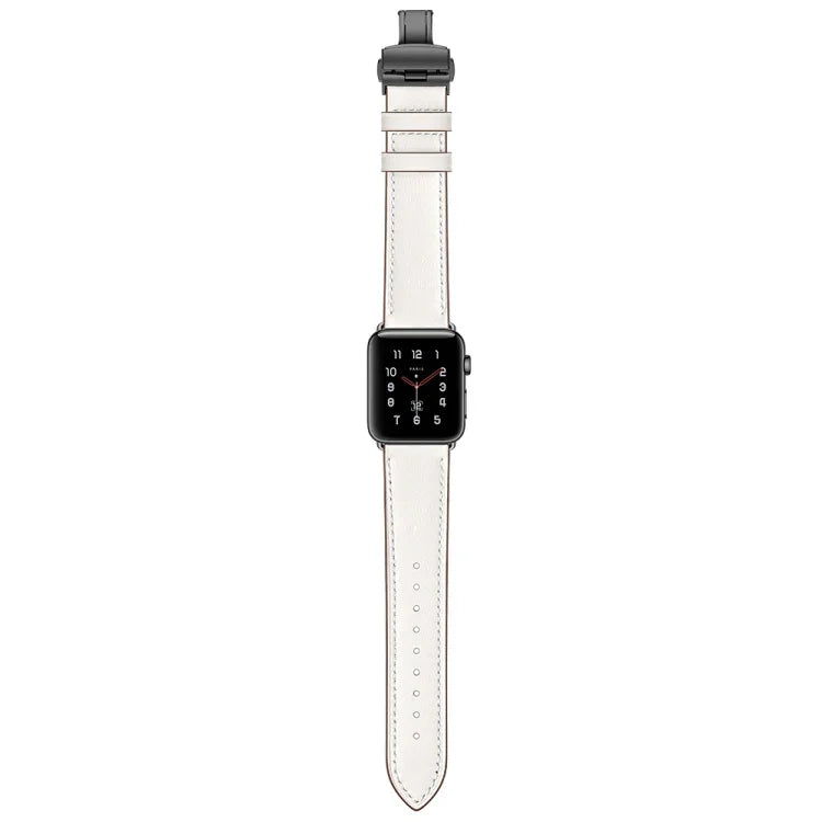 Dây đồng hồ thay thế khóa bướm màu đen bằng da thật cho Apple Watch Series 6 & SE & 5 & 4 40mm / 3 & 2 & 1 38mm, Khóa đen cho Apple Watch Series 8&7 41mm / SE 2&6&SE&5&4 40mm / 3&2&1 38mm