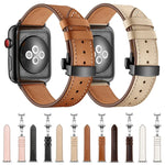 Dây đồng hồ thay thế khóa bướm màu đen bằng da thật cho Apple Watch Series 6 & SE & 5 & 4 40mm / 3 & 2 & 1 38mm, Khóa đen cho Apple Watch Series 8&7 41mm / SE 2&6&SE&5&4 40mm / 3&2&1 38mm
