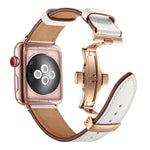 Dây đồng hồ thay thế khóa bướm màu vàng hồng bằng da thật cho Apple Watch Series 6 & SE & 5 & 4 40mm / 3 & 2 & 1 38mm, Khóa vàng hồng cho Apple Watch Series 7 41mm / 6 & SE & 5 & 4 40mm / 3 & 2 & 1 38mm