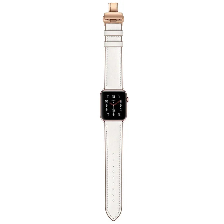 Dây đồng hồ thay thế khóa bướm màu vàng hồng bằng da thật cho Apple Watch Series 6 & SE & 5 & 4 40mm / 3 & 2 & 1 38mm, Khóa vàng hồng cho Apple Watch Series 7 41mm / 6 & SE & 5 & 4 40mm / 3 & 2 & 1 38mm