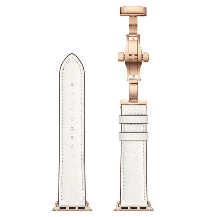 Dây đồng hồ thay thế khóa bướm màu vàng hồng bằng da thật cho Apple Watch Series 6 & SE & 5 & 4 40mm / 3 & 2 & 1 38mm, Khóa vàng hồng cho Apple Watch Series 7 41mm / 6 & SE & 5 & 4 40mm / 3 & 2 & 1 38mm