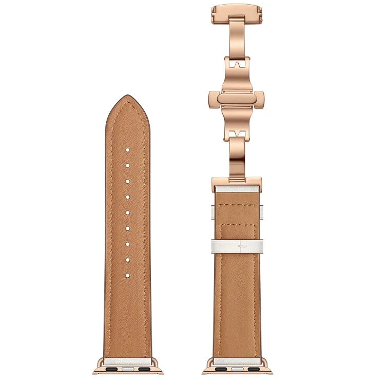 Dây đồng hồ thay thế khóa bướm màu vàng hồng bằng da thật cho Apple Watch Series 6 & SE & 5 & 4 40mm / 3 & 2 & 1 38mm, Khóa vàng hồng cho Apple Watch Series 7 41mm / 6 & SE & 5 & 4 40mm / 3 & 2 & 1 38mm