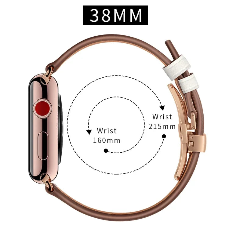 Dây đồng hồ thay thế khóa bướm màu vàng hồng bằng da thật cho Apple Watch Series 6 & SE & 5 & 4 40mm / 3 & 2 & 1 38mm, Khóa vàng hồng cho Apple Watch Series 7 41mm / 6 & SE & 5 & 4 40mm / 3 & 2 & 1 38mm