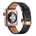 Dây đồng hồ thay thế khóa bướm màu vàng hồng bằng da thật cho Apple Watch Series 6 & SE & 5 & 4 40mm / 3 & 2 & 1 38mm, Khóa vàng hồng cho Apple Watch Series 7 41mm / 6 & SE & 5 & 4 40mm / 3 & 2 & 1 38mm
