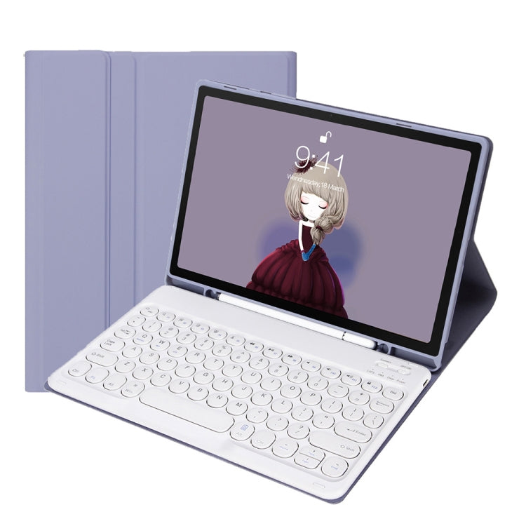 YT11B Ốp da bàn phím Bluetooth màu kẹo có kết cấu cảm giác da và phím tròn tháo rời cho iPad Air 4 2020 / Air 5 2022 / Pro 11 inch 2022 / 2021 / 2020 / 2018 (Trắng băng), Cho iPad Air 11 2024 / 2025 / Air 2020 10.9