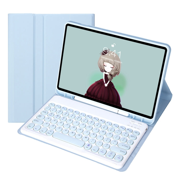 YT11B Ốp da bàn phím Bluetooth màu kẹo có kết cấu cảm giác da và phím tròn tháo rời cho iPad Air 4 2020 / Air 5 2022 / Pro 11 inch 2022 / 2021 / 2020 / 2018 (Trắng băng), Cho iPad Air 11 2024 / 2025 / Air 2020 10.9
