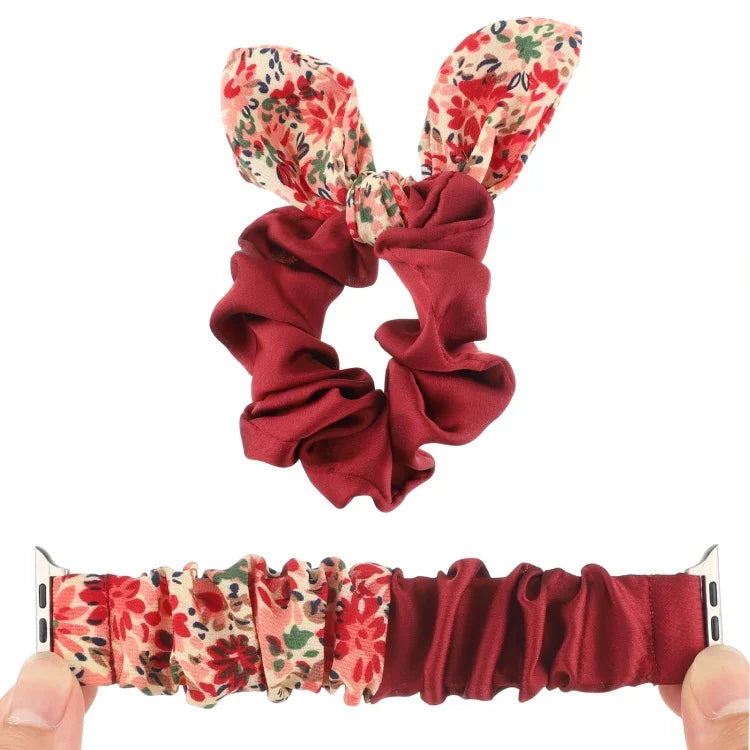 Butterfly Pattern Hair Ring Cloth Watch Strap, For Apple Watch Ultra 49mm / Series 8&7 45mm / SE 2&6&SE&5&4 44mm / 3&2&1 42mm, For Apple Watch Series 8&7 41mm / SE 2&6&SE&5&4 40mm / 3&2&1 38mm                                                            ...