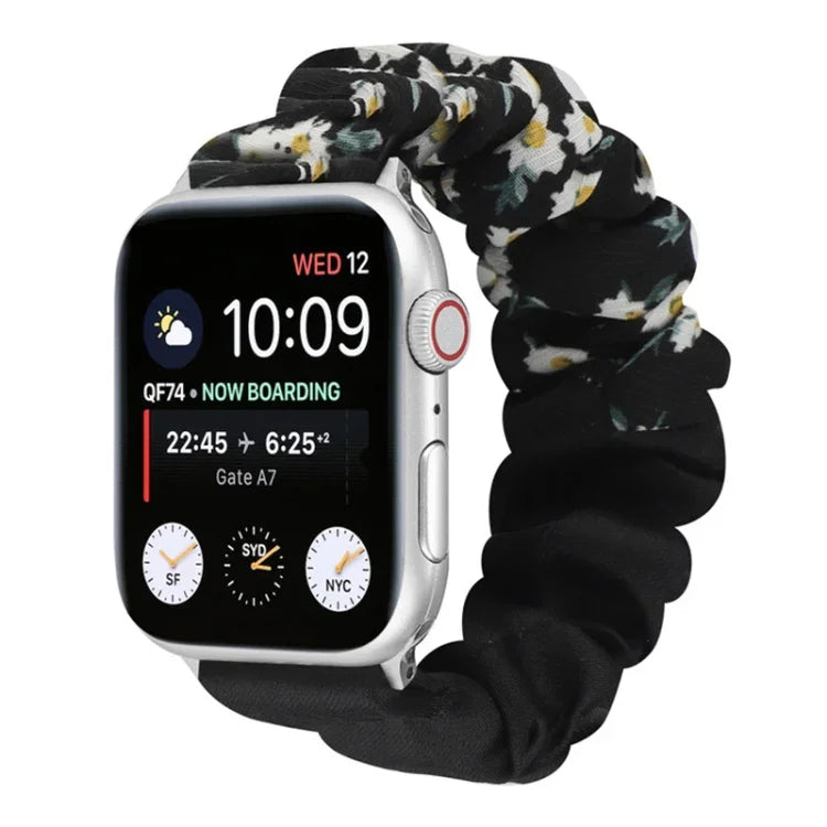 Butterfly Pattern Hair Ring Cloth Watch Strap, For Apple Watch Ultra 49mm / Series 8&7 45mm / SE 2&6&SE&5&4 44mm / 3&2&1 42mm, For Apple Watch Series 8&7 41mm / SE 2&6&SE&5&4 40mm / 3&2&1 38mm                                                            ...
