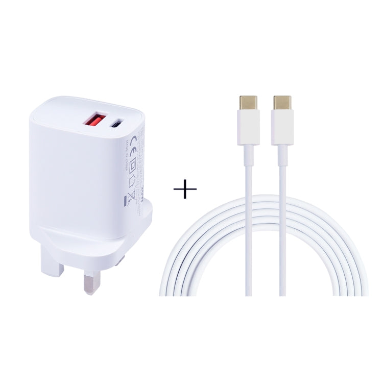 Bộ sạc 20W cổng USB-C / Type-C + USB kèm cáp sạc nhanh Type-C to Type-C 100W dài 1m, phích cắm UK, cáp Type-C to Type-C 1m phích cắm US, cáp Type-C to Type-C 1m phích cắm EU, cáp Type-C to Type-C 2m phích cắm UK, cáp Type-C to Type-C 2m phích cắm US
