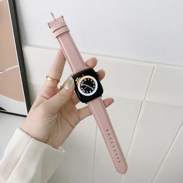 Dây đồng hồ da họa tiết vải quả vải có chỉ may, Dành cho Apple Watch Ultra 49mm / Series 8&7 45mm / SE 2&6&SE&5&4 44mm / 3&2&1 42mm, Dành cho Series 7 41mm / 6 & SE & 5 & 4 40mm / 3 & 2 & 1 38mm