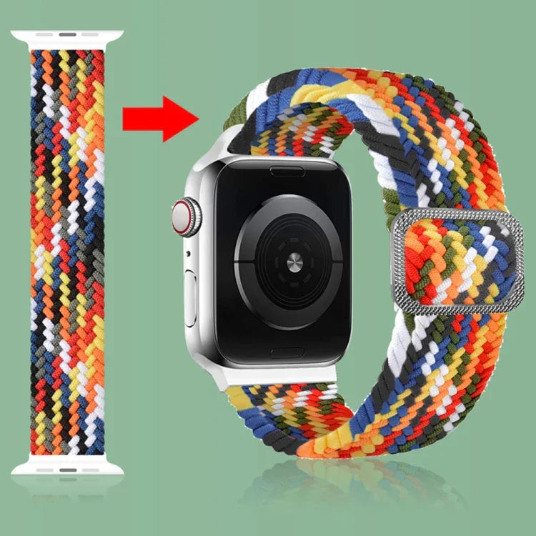 Dây đồng hồ đàn hồi bện kiểu khóa cài cho Apple Watch Series 9&8&7 41mm / SE 3&SE 2&6&SE&5&4 40mm / 3&2&1 38mm (Màu cầu vồng), Dành cho Apple Watch Series 7 45mm / 6 & SE & 5 & 4 44mm / 3 & 2 & 1 42mm