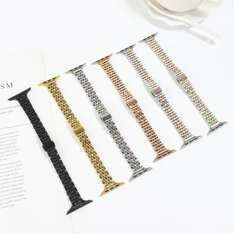 Dây đồng hồ thép không gỉ bảy hạt eo nhỏ cho Apple Watch Series 6 & SE &, Dành cho Apple Watch Series 7 45mm / 6 & SE & 5 & 4 44mm / 3 & 2 & 1 42mm, Dành cho Apple Watch Series 8&7 41mm / SE 2&6&SE&5&4 40mm / 3&2&1 38mm