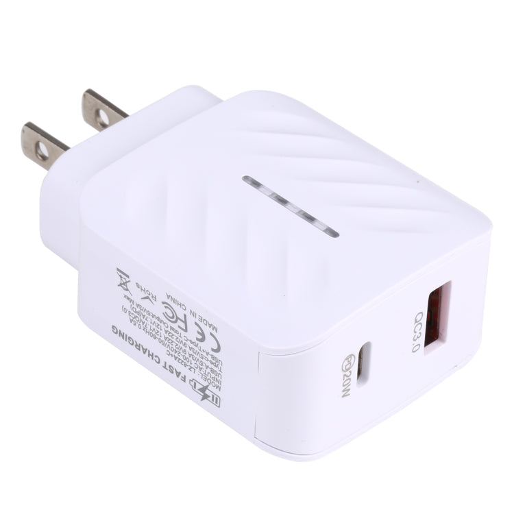 LZ-822A+C Bộ sạc du lịch nhanh PD 20W USB-C / Type-C + QC 3.0 USB, phích cắm US, phích cắm EU