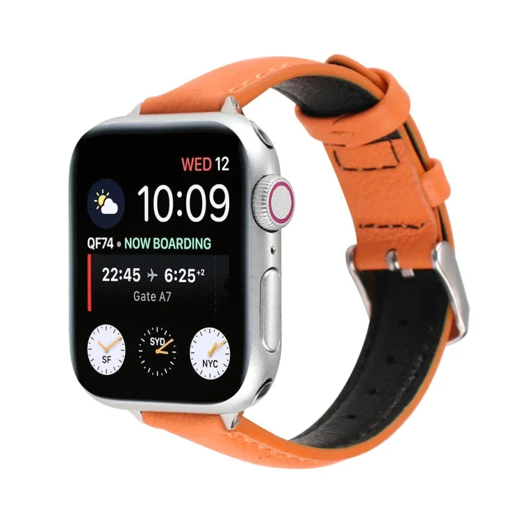 Dây đồng hồ da thật mảnh 14mm, Dành cho Apple Watch Series, 7 45mm / 6 & SE & 5 & 4 44mm / 3 & 2 & 1 42mm, 7 41mm / 6 & SE & 5 & 4 40mm / 3 & 2 & 1 38mm