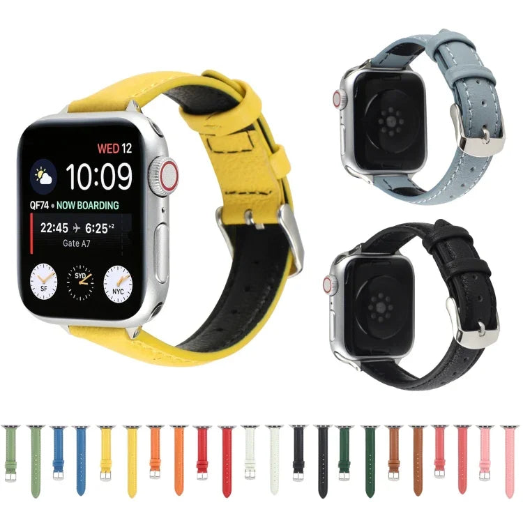 Dây đồng hồ da thật mảnh 14mm, Dành cho Apple Watch Series, 7 45mm / 6 & SE & 5 & 4 44mm / 3 & 2 & 1 42mm, 7 41mm / 6 & SE & 5 & 4 40mm / 3 & 2 & 1 38mm