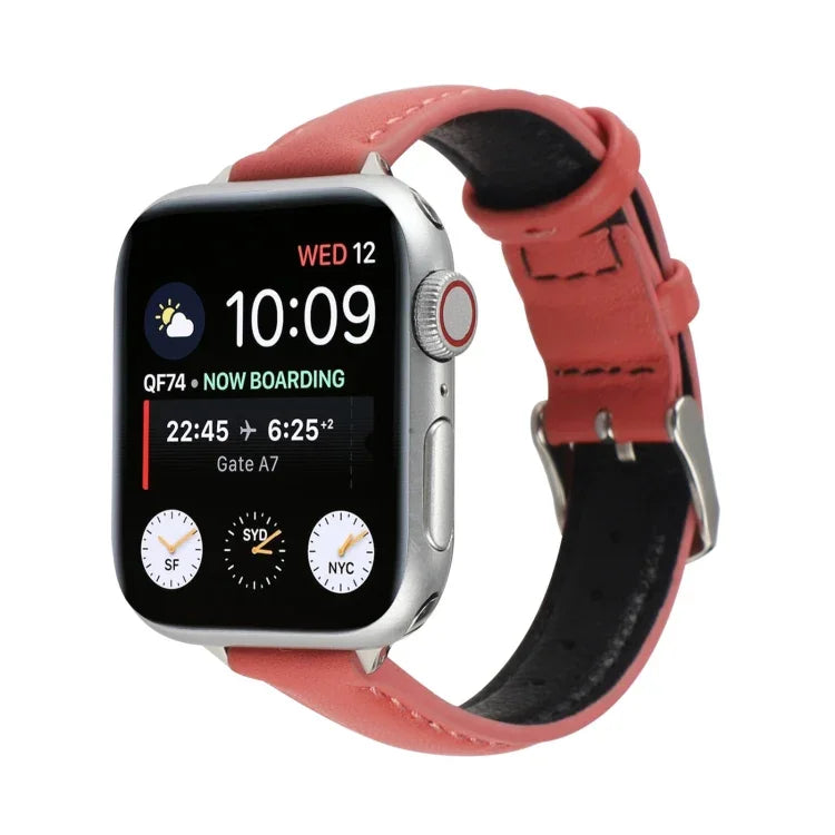 Dây đồng hồ da thật mảnh 14mm, Dành cho Apple Watch Series, 7 45mm / 6 & SE & 5 & 4 44mm / 3 & 2 & 1 42mm, 7 41mm / 6 & SE & 5 & 4 40mm / 3 & 2 & 1 38mm