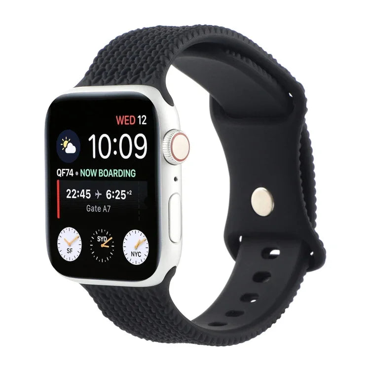 Dây đồng hồ silicone khóa số 8 họa tiết dệt, Dành cho Apple Watch Series, 7 45mm / 6 & SE & 5 & 4 44mm / 3 & 2 & 1 42mm, 7 41mm / 6 & SE & 5 & 4 40mm / 3 & 2 & 1 38mm