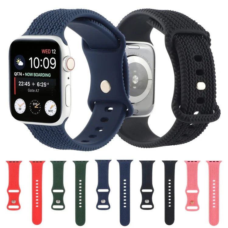 Dây đồng hồ silicone khóa số 8 họa tiết dệt, Dành cho Apple Watch Series, 7 45mm / 6 & SE & 5 & 4 44mm / 3 & 2 & 1 42mm, 7 41mm / 6 & SE & 5 & 4 40mm / 3 & 2 & 1 38mm