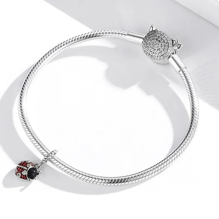 Mặt dây chuyền bọ rùa bạc S925 tự làm vòng tay dây chuyền, mặt dây bọ rùa