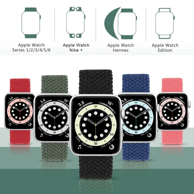 Dây đồng hồ thay thế bằng nylon bện đầu kim loại màu trơn cho Apple Watch Series 6 & SE & 5 & 4 40mm / 3 & 2 & 1 38mm, L 155mm