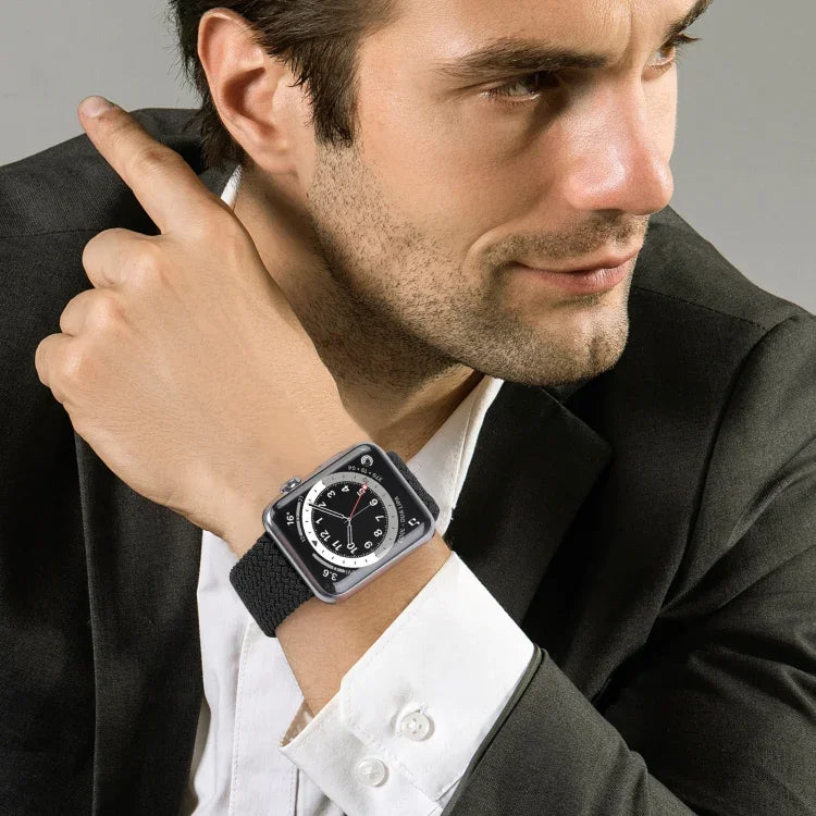 Dây đồng hồ thay thế bằng nylon bện đầu kim loại màu trơn cho Apple Watch Series 6 & SE & 5 & 4 40mm / 3 & 2 & 1 38mm, L 155mm