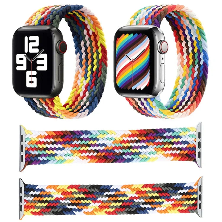 Dây đồng hồ thay thế vòng đơn bện cầu vồng, Kích thước: L 155mm cho Apple Watch Series 6 & SE & 5 & 4 40mm / 3 & 2 & 1 38mm, L 155mm 40mm / 38mm