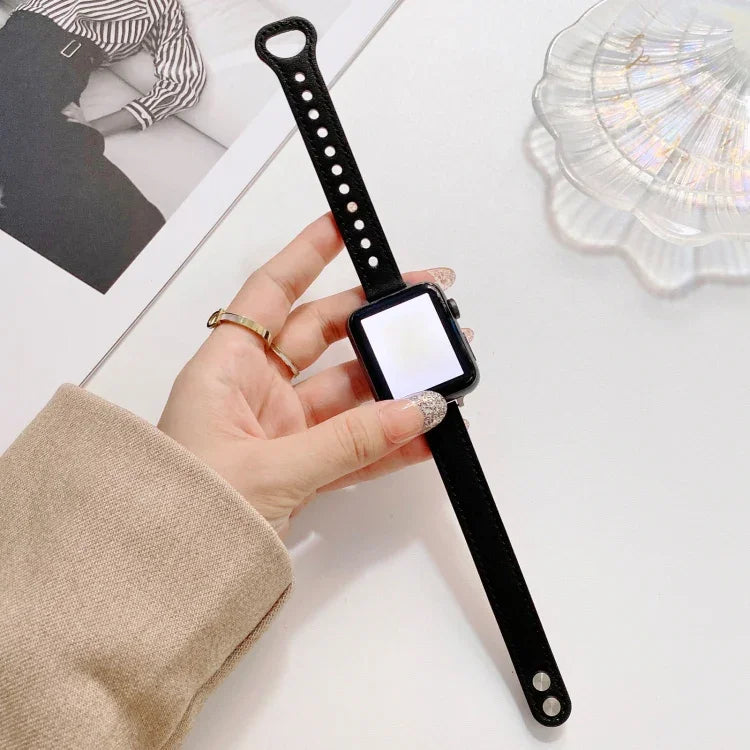 Dây đồng hồ dây da thật khóa đôi đinh tán cho Apple Watch Series, 7 45mm / 6 & SE & 5 & 4 44mm / 3 & 2 & 1 42mm, 7 41mm / 6 & SE & 5 & 4 40mm / 3 & 2 & 1 38mm