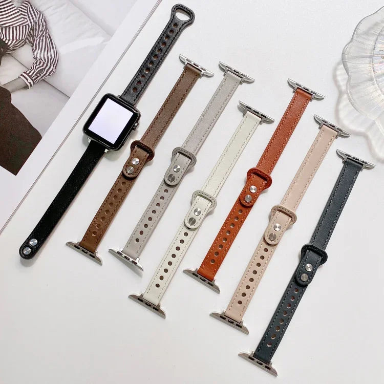 Dây đồng hồ dây da thật khóa đôi đinh tán cho Apple Watch Series, 7 45mm / 6 & SE & 5 & 4 44mm / 3 & 2 & 1 42mm, 7 41mm / 6 & SE & 5 & 4 40mm / 3 & 2 & 1 38mm