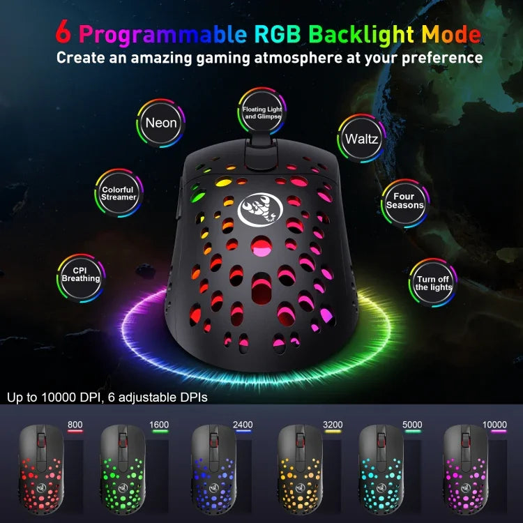 Chuột có dây và không dây hai chế độ HXSJ T100 10000 DPI RGB định nghĩa macro