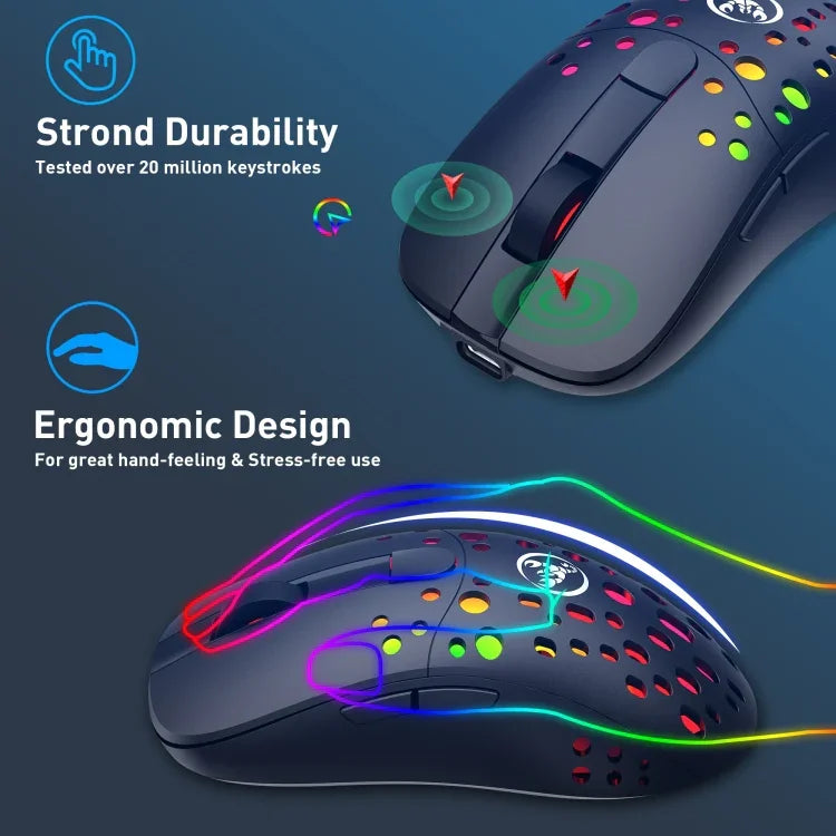 Chuột có dây và không dây hai chế độ HXSJ T100 10000 DPI RGB định nghĩa macro