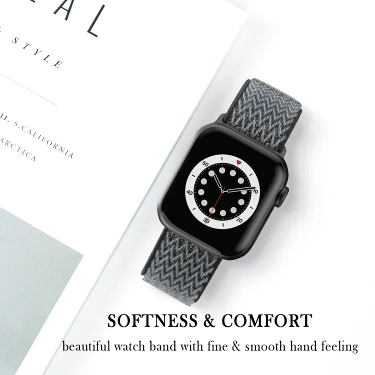 Dây đồng hồ nylon thay thế họa tiết sóng cho Apple Watch Series, 7 45mm / 6 & SE & 5 & 4 44mm / 3 & 2 & 1 42mm, 7 41mm / 6 & SE & 5 & 4 40mm / 3 & 2 & 1 38mm