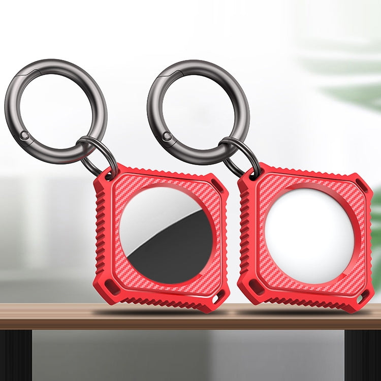 Ốp vỏ sợi carbon hình vuông có vòng móc chìa khóa cho AirTag thế hệ 2 / AirTag thế hệ 1